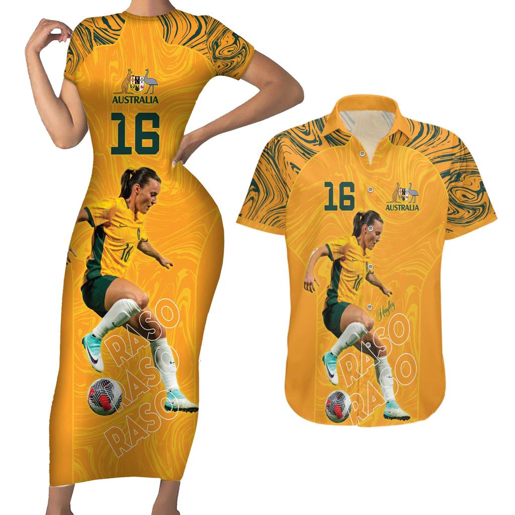 Hayley Raso Australia Matildas Couples Matching Short Sleeve Bodycon Dress and Hawaiian Shirt