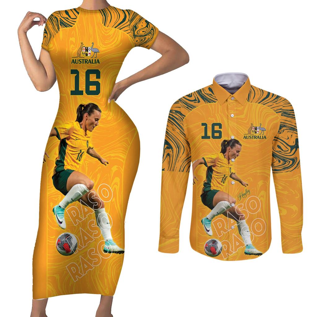 Hayley Raso Australia Matildas Couples Matching Short Sleeve Bodycon Dress and Long Sleeve Button Shirt