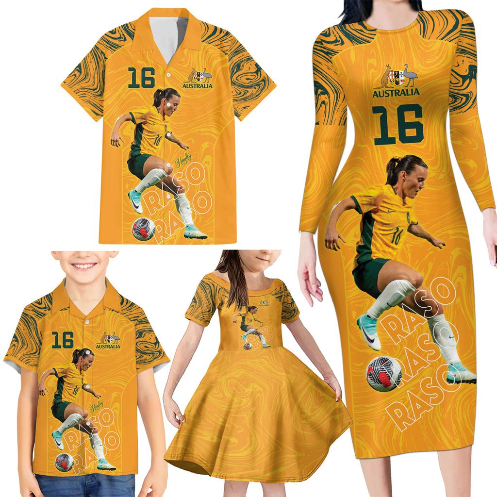 Hayley Raso Australia Matildas Family Matching Long Sleeve Bodycon Dress and Hawaiian Shirt