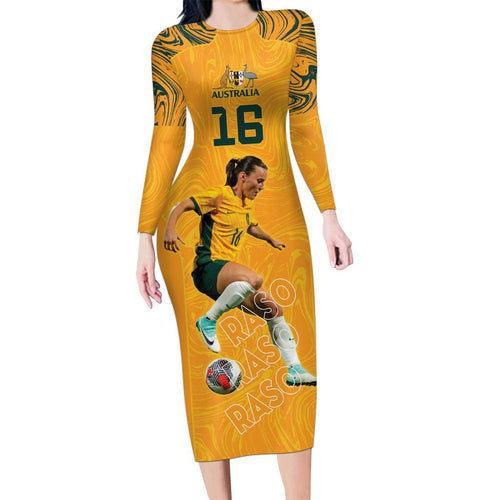 Hayley Raso Australia Matildas Family Matching Long Sleeve Bodycon Dress and Hawaiian Shirt