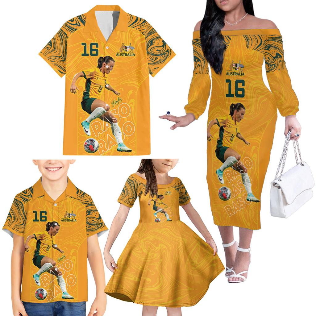 Hayley Raso Australia Matildas Family Matching Off The Shoulder Long Sleeve Dress and Hawaiian Shirt