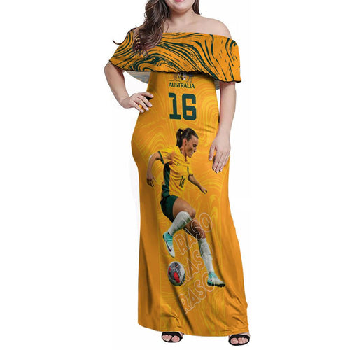 Hayley Raso Australia Matildas Family Matching Off Shoulder Maxi Dress and Hawaiian Shirt