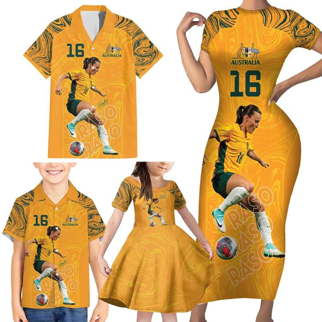 Hayley Raso Australia Matildas Family Matching Short Sleeve Bodycon Dress and Hawaiian Shirt