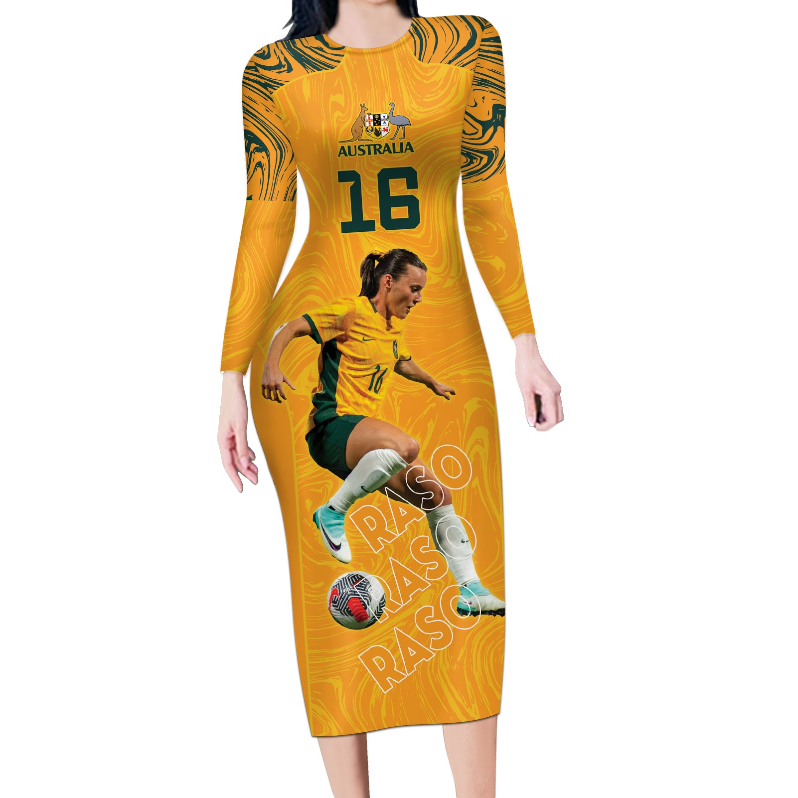 Hayley Raso Australia Matildas Long Sleeve Bodycon Dress