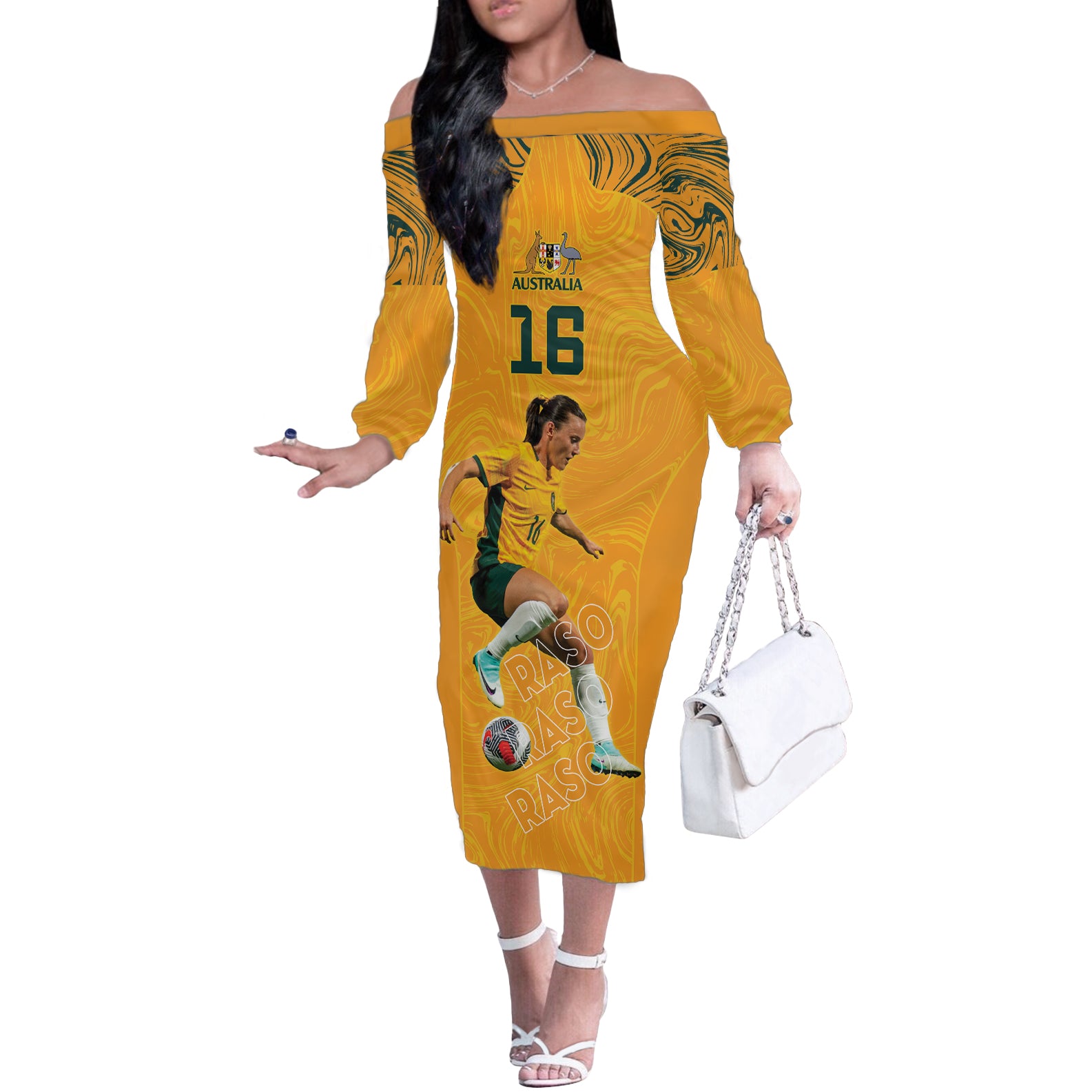 Hayley Raso Australia Matildas Off The Shoulder Long Sleeve Dress