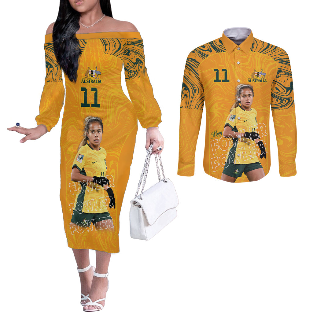 Mary Fowler Australian Matildas Couples Matching Off The Shoulder Long Sleeve Dress and Long Sleeve Button Shirt
