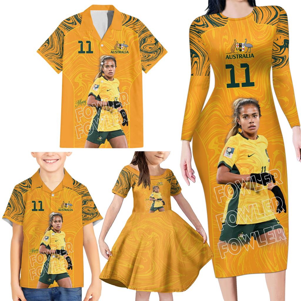 Mary Fowler Australian Matildas Family Matching Long Sleeve Bodycon Dress and Hawaiian Shirt