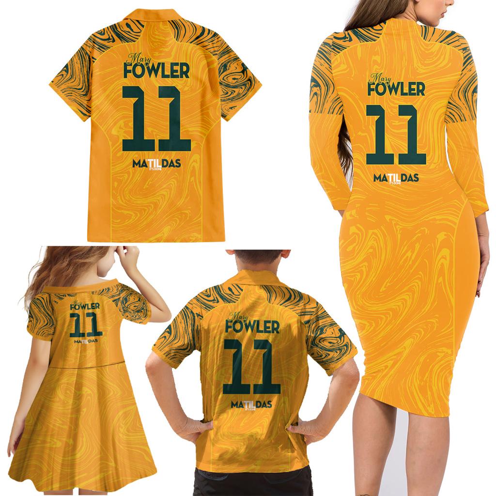 Mary Fowler Australian Matildas Family Matching Long Sleeve Bodycon Dress and Hawaiian Shirt