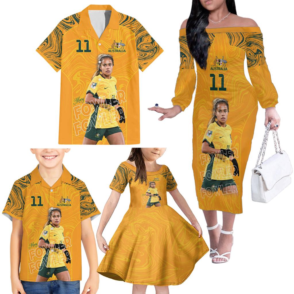 Mary Fowler Australian Matildas Family Matching Off The Shoulder Long Sleeve Dress and Hawaiian Shirt