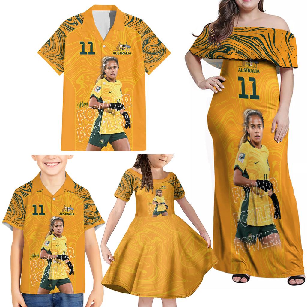 Mary Fowler Australian Matildas Family Matching Off Shoulder Maxi Dress and Hawaiian Shirt