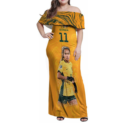 Mary Fowler Australian Matildas Family Matching Off Shoulder Maxi Dress and Hawaiian Shirt