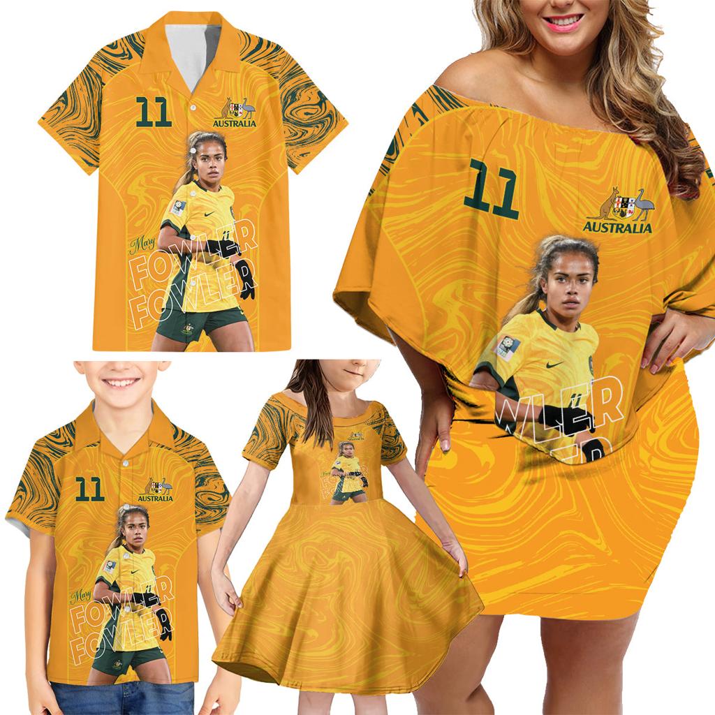 Mary Fowler Australian Matildas Family Matching Off Shoulder Short Dress and Hawaiian Shirt