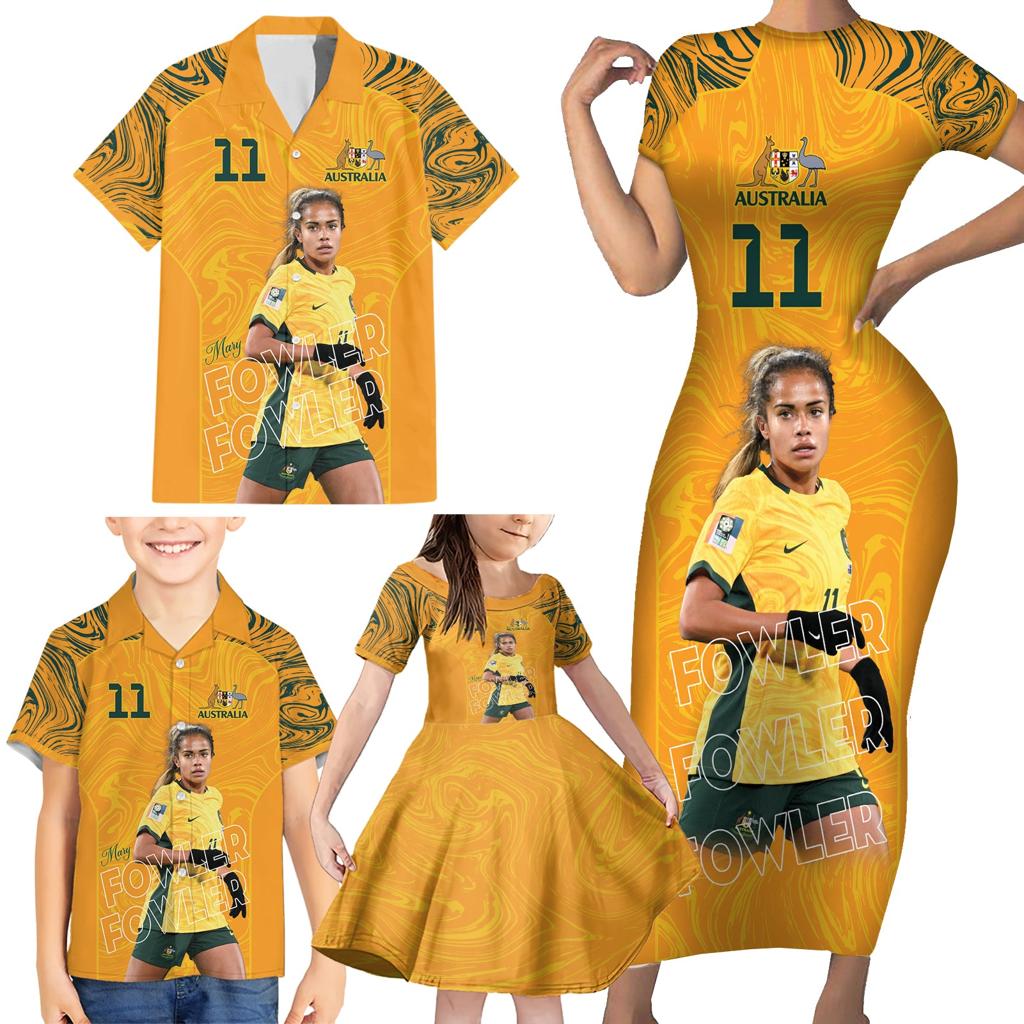 Mary Fowler Australian Matildas Family Matching Short Sleeve Bodycon Dress and Hawaiian Shirt