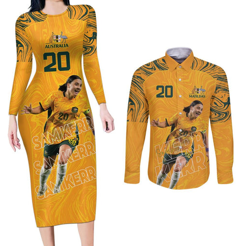 Sam Kerr Australia Matildas Couples Matching Long Sleeve Bodycon Dress and Long Sleeve Button Shirt