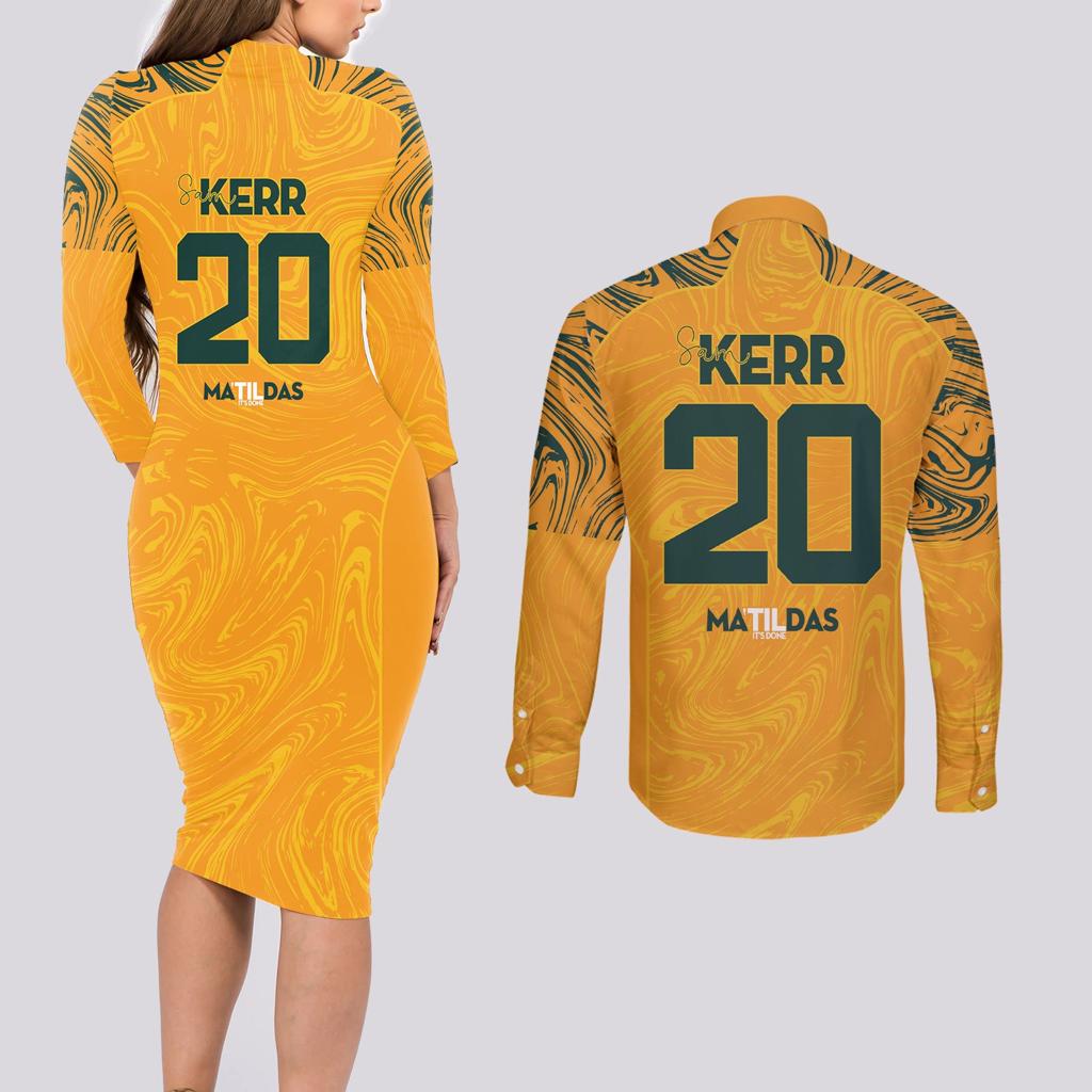 Sam Kerr Australia Matildas Couples Matching Long Sleeve Bodycon Dress and Long Sleeve Button Shirt