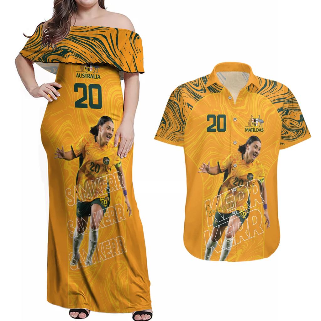 Sam Kerr Australia Matildas Couples Matching Off Shoulder Maxi Dress and Hawaiian Shirt