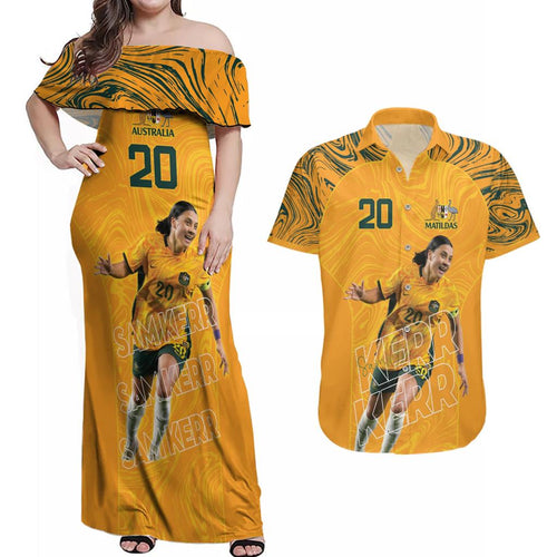 Sam Kerr Australia Matildas Couples Matching Off Shoulder Maxi Dress and Hawaiian Shirt