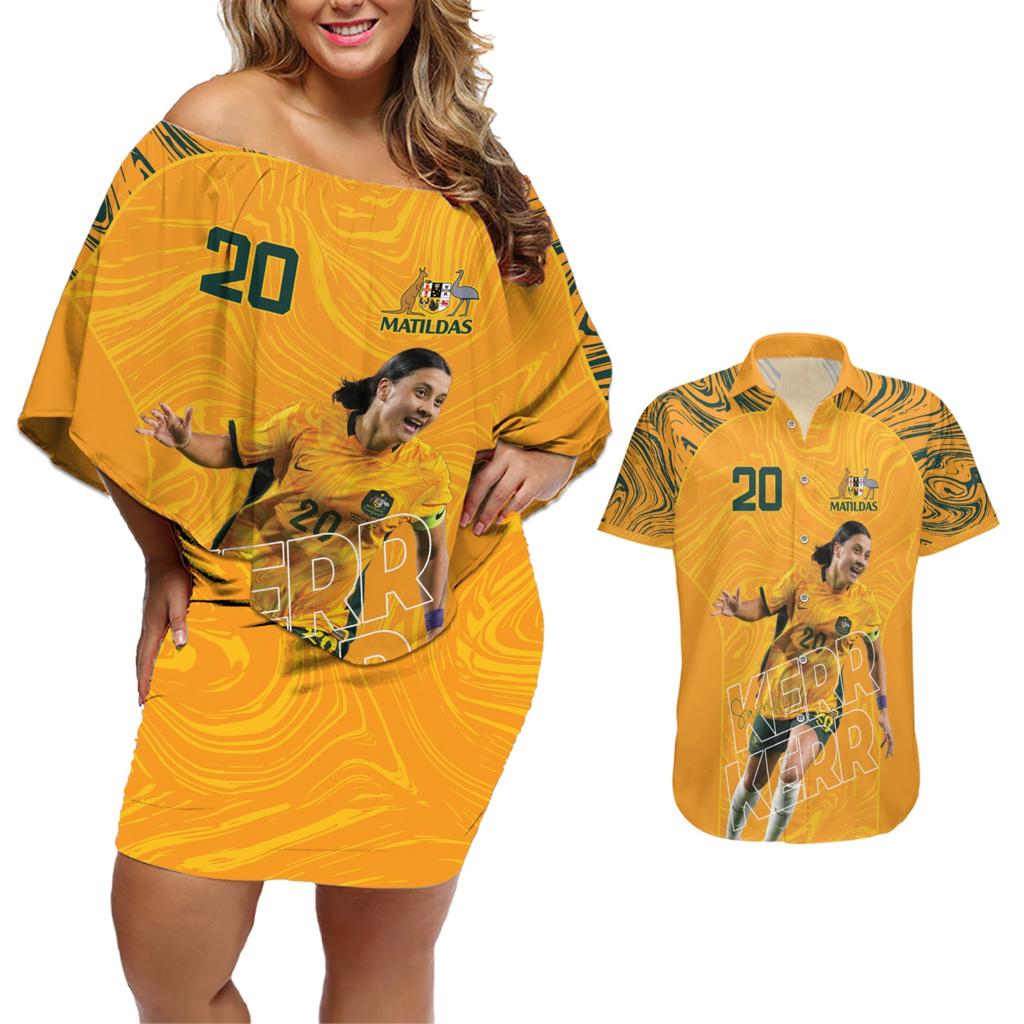 Sam Kerr Australia Matildas Couples Matching Off Shoulder Short Dress and Hawaiian Shirt