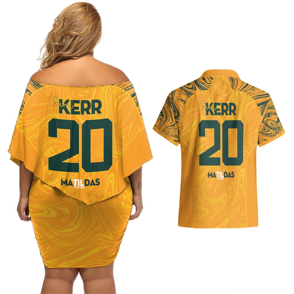 Sam Kerr Australia Matildas Couples Matching Off Shoulder Short Dress and Hawaiian Shirt