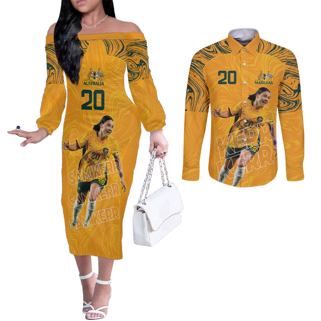 Sam Kerr Australia Matildas Couples Matching Off The Shoulder Long Sleeve Dress and Long Sleeve Button Shirt