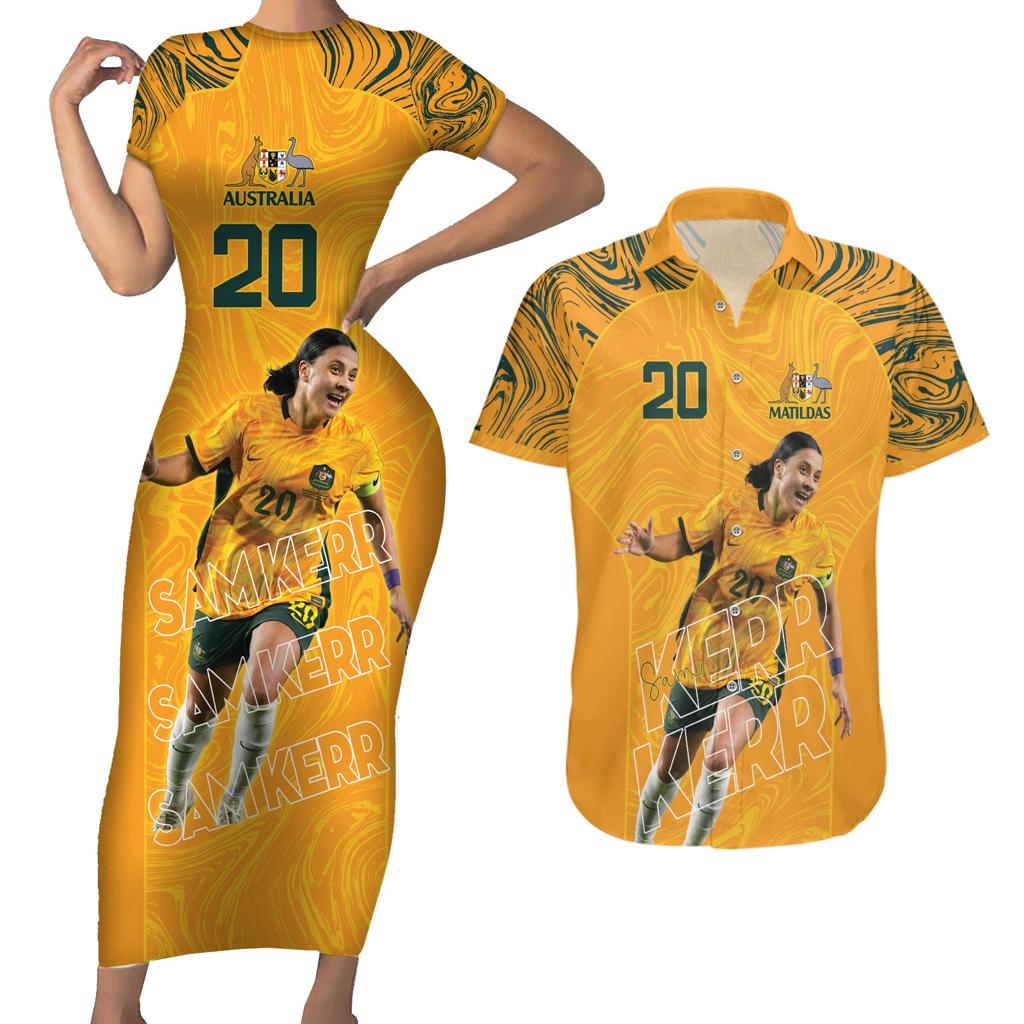 Sam Kerr Australia Matildas Couples Matching Short Sleeve Bodycon Dress and Hawaiian Shirt