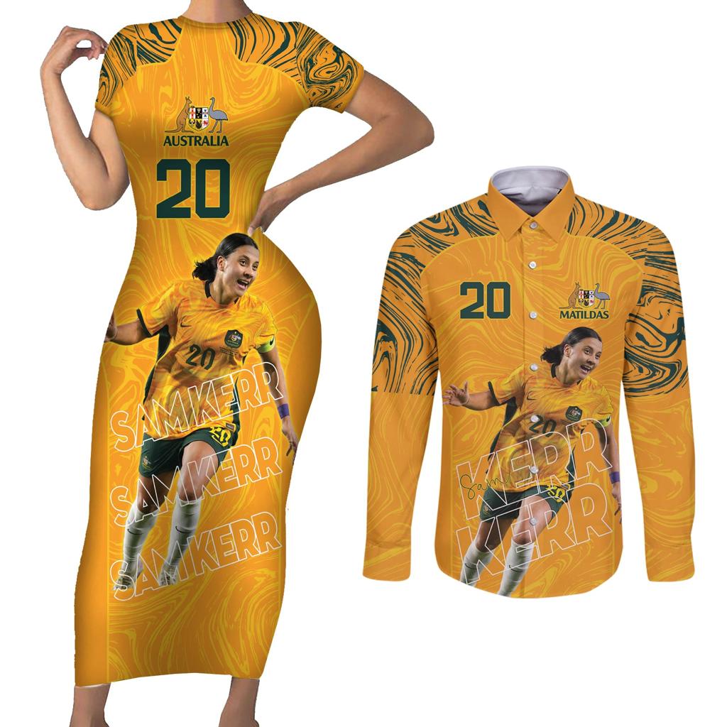 Sam Kerr Australia Matildas Couples Matching Short Sleeve Bodycon Dress and Long Sleeve Button Shirt