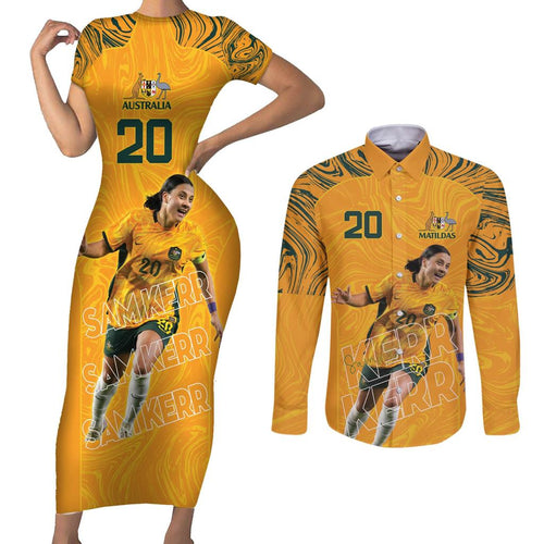 Sam Kerr Australia Matildas Couples Matching Short Sleeve Bodycon Dress and Long Sleeve Button Shirt