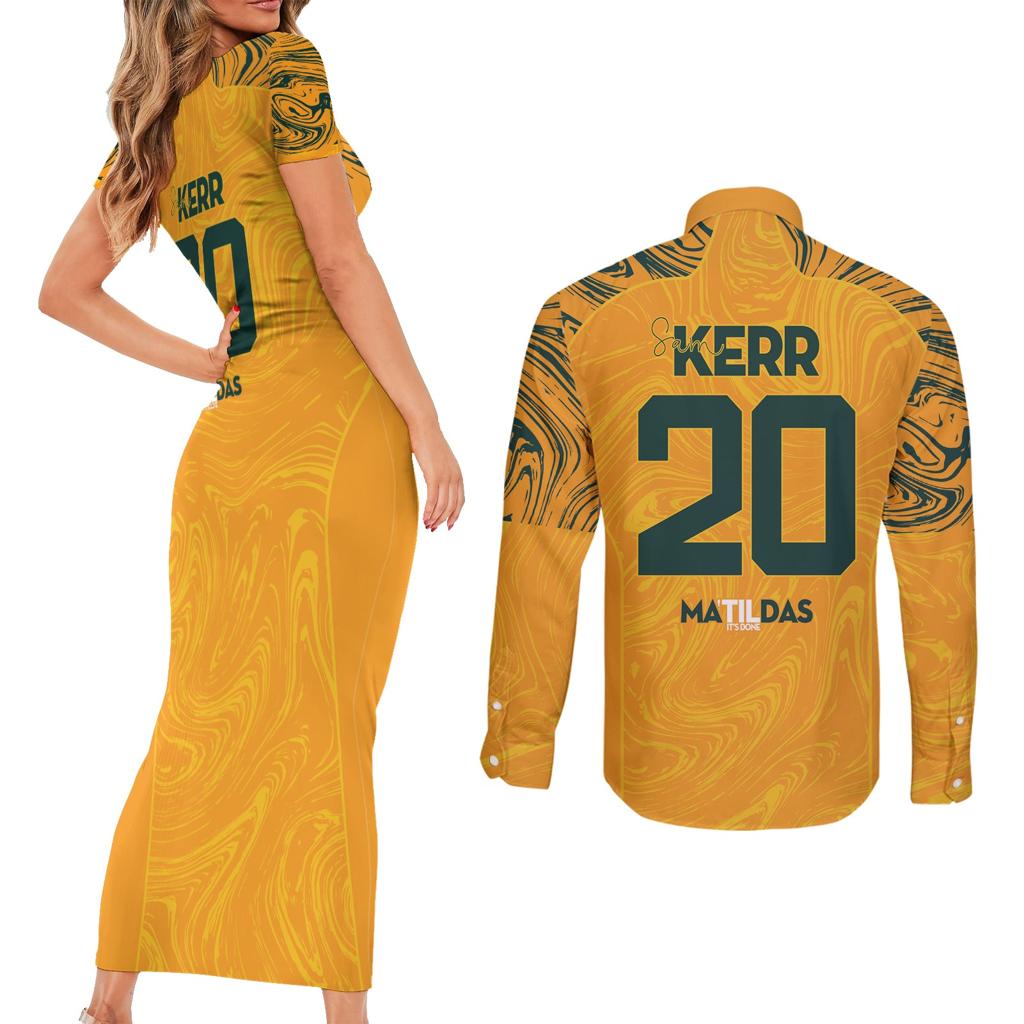 Sam Kerr Australia Matildas Couples Matching Short Sleeve Bodycon Dress and Long Sleeve Button Shirt