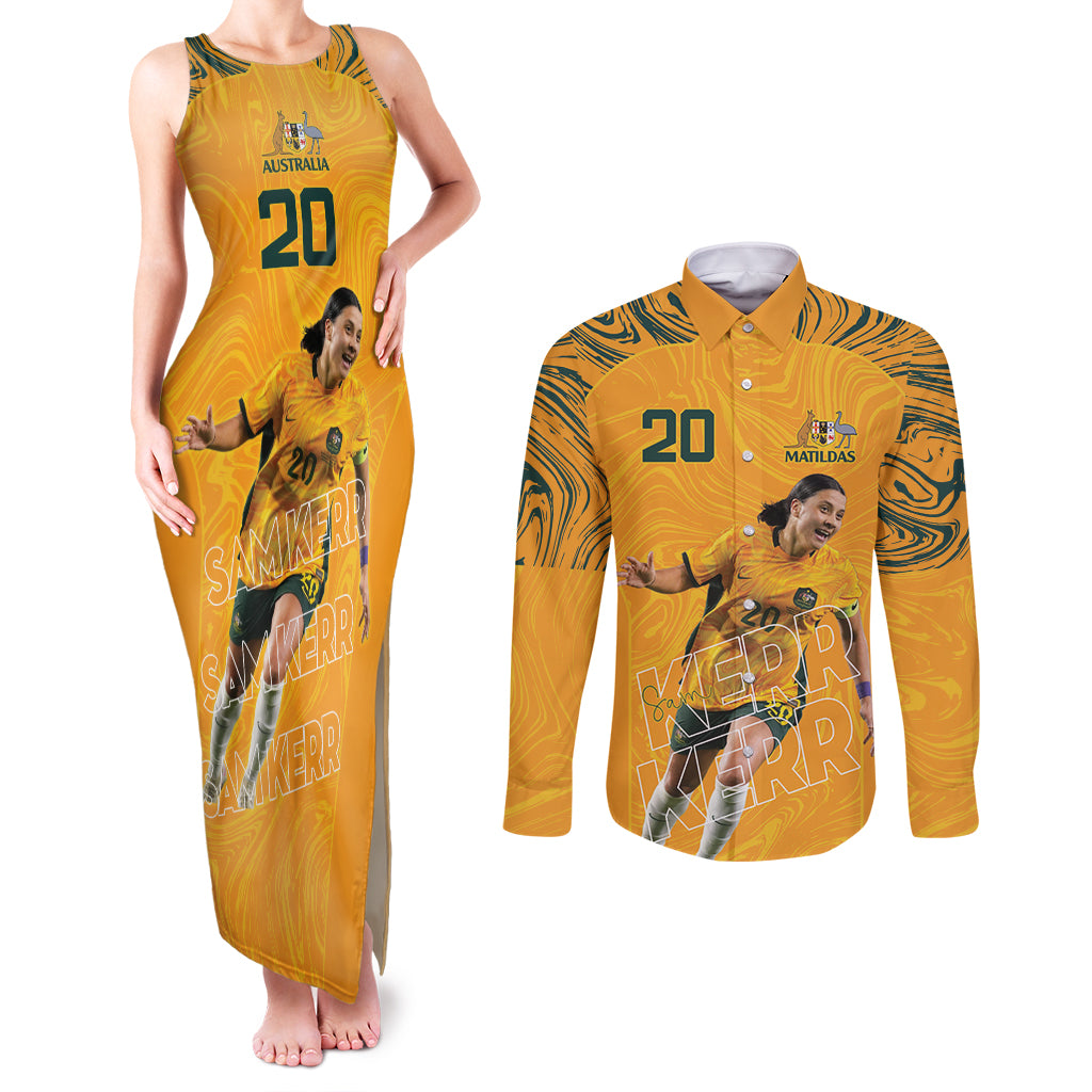Sam Kerr Australia Matildas Couples Matching Tank Maxi Dress and Long Sleeve Button Shirt