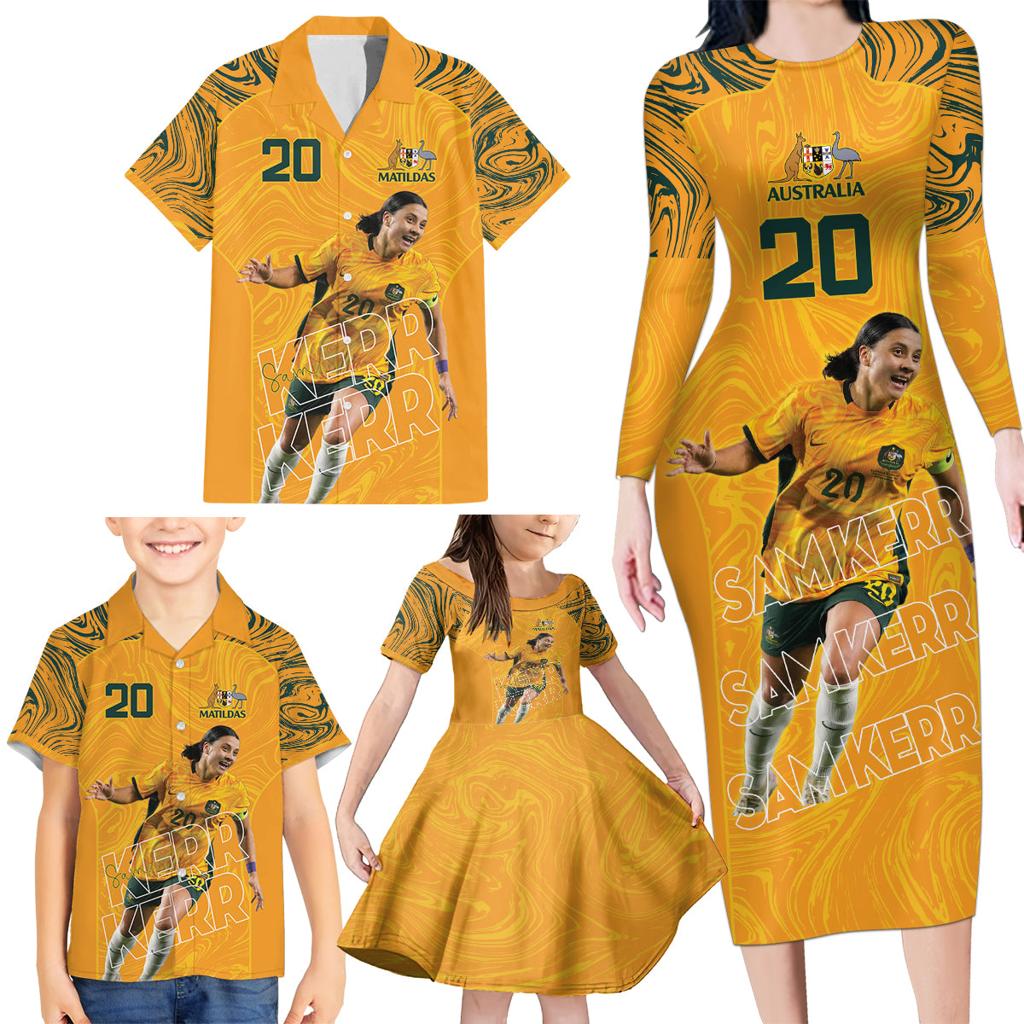 Sam Kerr Australia Matildas Family Matching Long Sleeve Bodycon Dress and Hawaiian Shirt