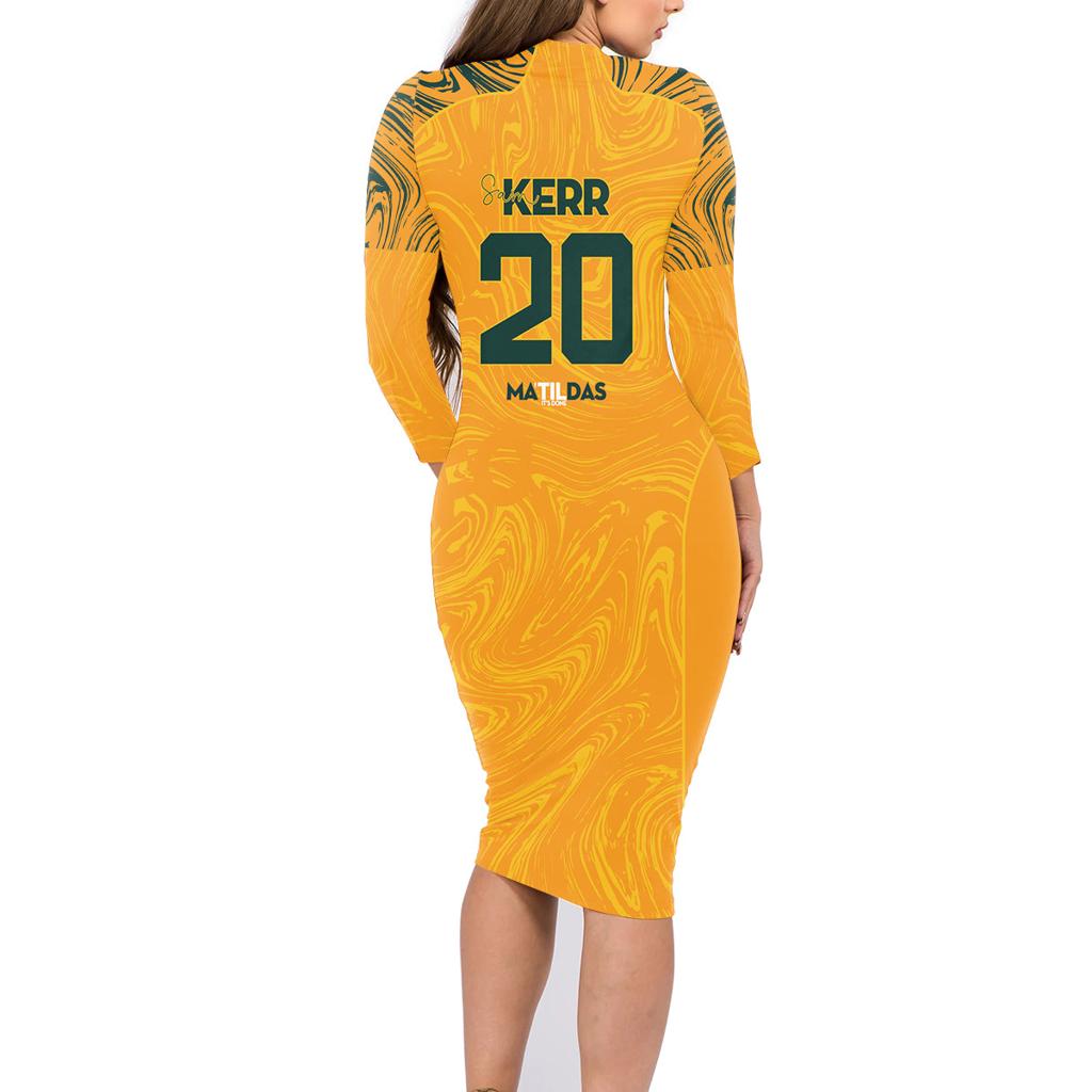 Sam Kerr Australia Matildas Family Matching Long Sleeve Bodycon Dress and Hawaiian Shirt