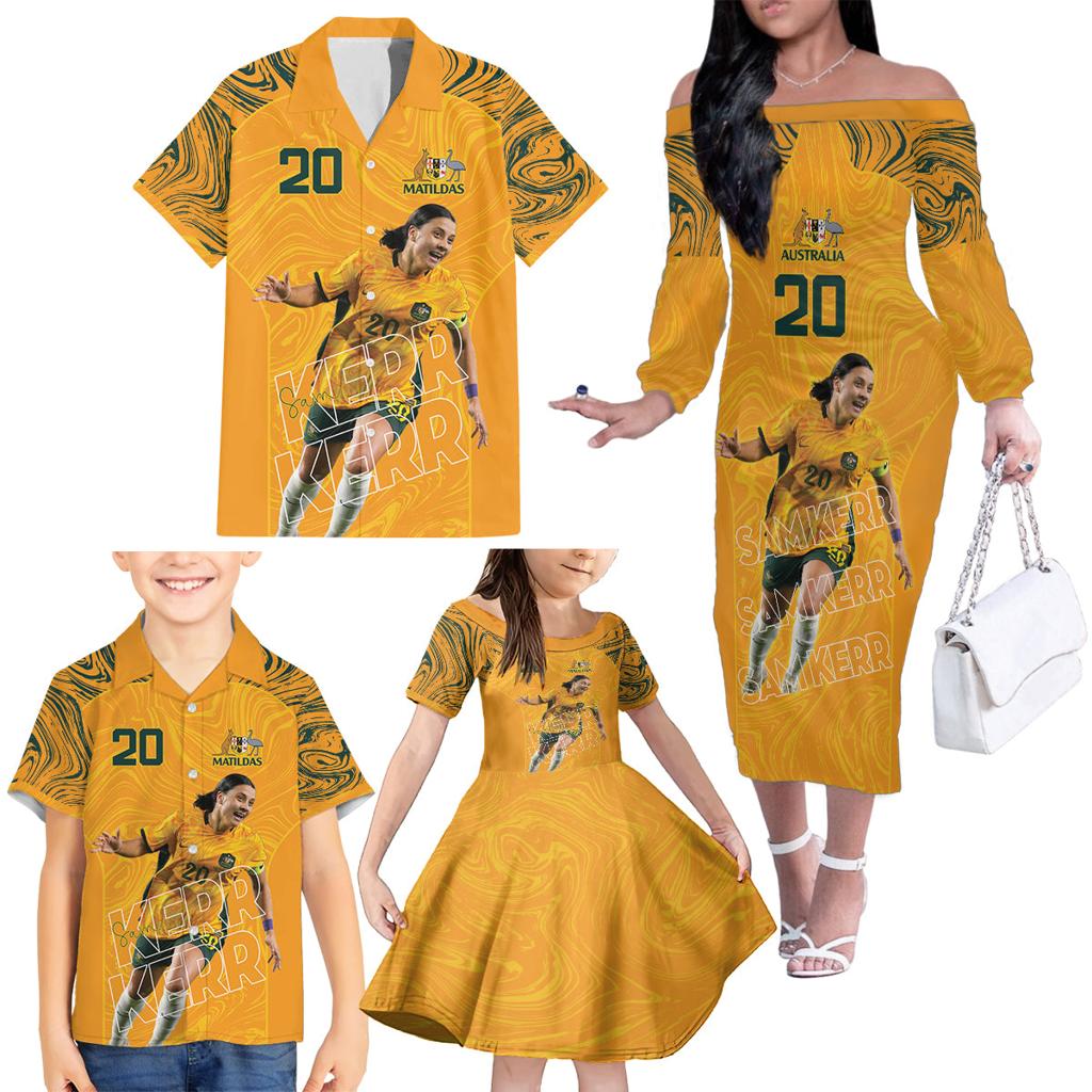 Sam Kerr Australia Matildas Family Matching Off The Shoulder Long Sleeve Dress and Hawaiian Shirt