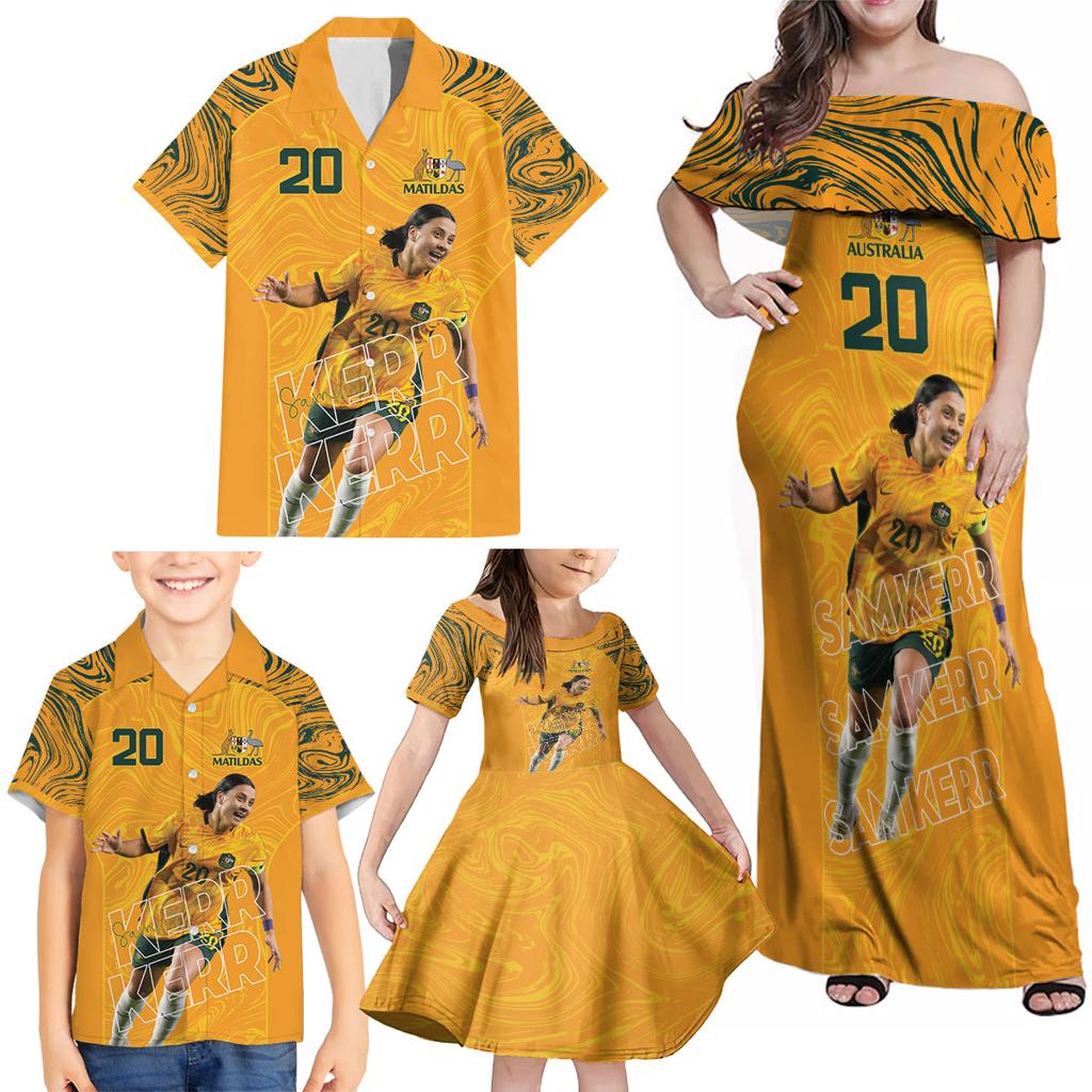 Sam Kerr Australia Matildas Family Matching Off Shoulder Maxi Dress and Hawaiian Shirt