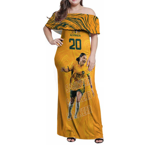 Sam Kerr Australia Matildas Family Matching Off Shoulder Maxi Dress and Hawaiian Shirt