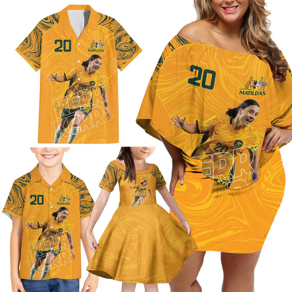 Sam Kerr Australia Matildas Family Matching Off Shoulder Short Dress and Hawaiian Shirt