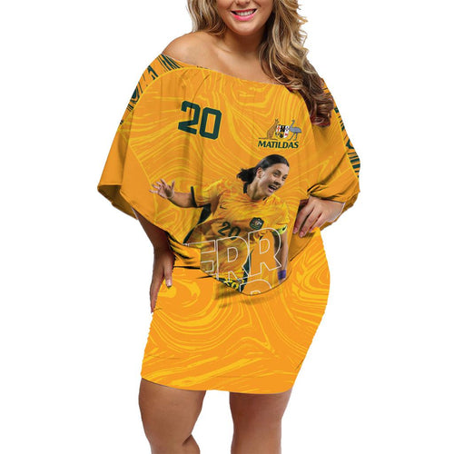 Sam Kerr Australia Matildas Family Matching Off Shoulder Short Dress and Hawaiian Shirt