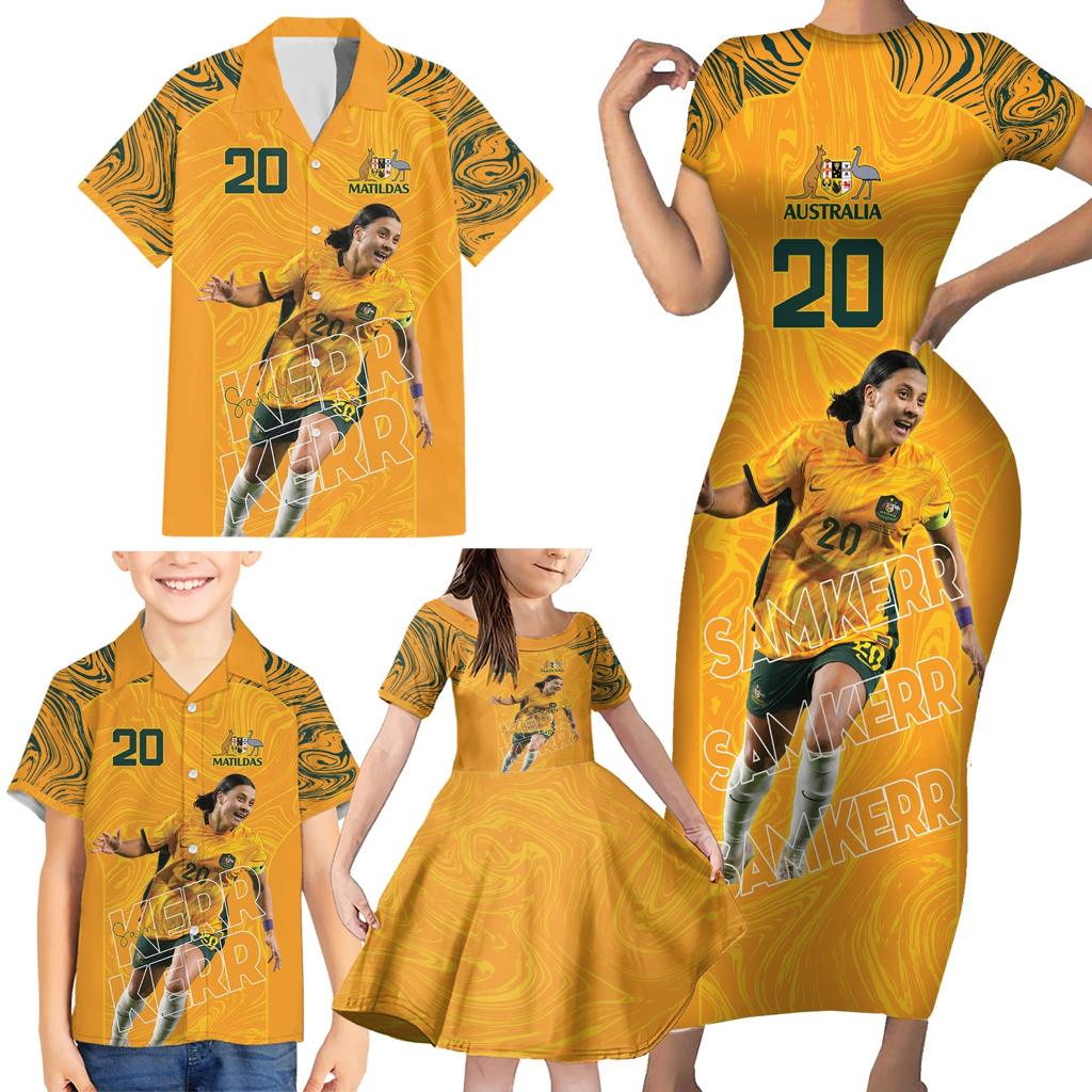 Sam Kerr Australia Matildas Family Matching Short Sleeve Bodycon Dress and Hawaiian Shirt