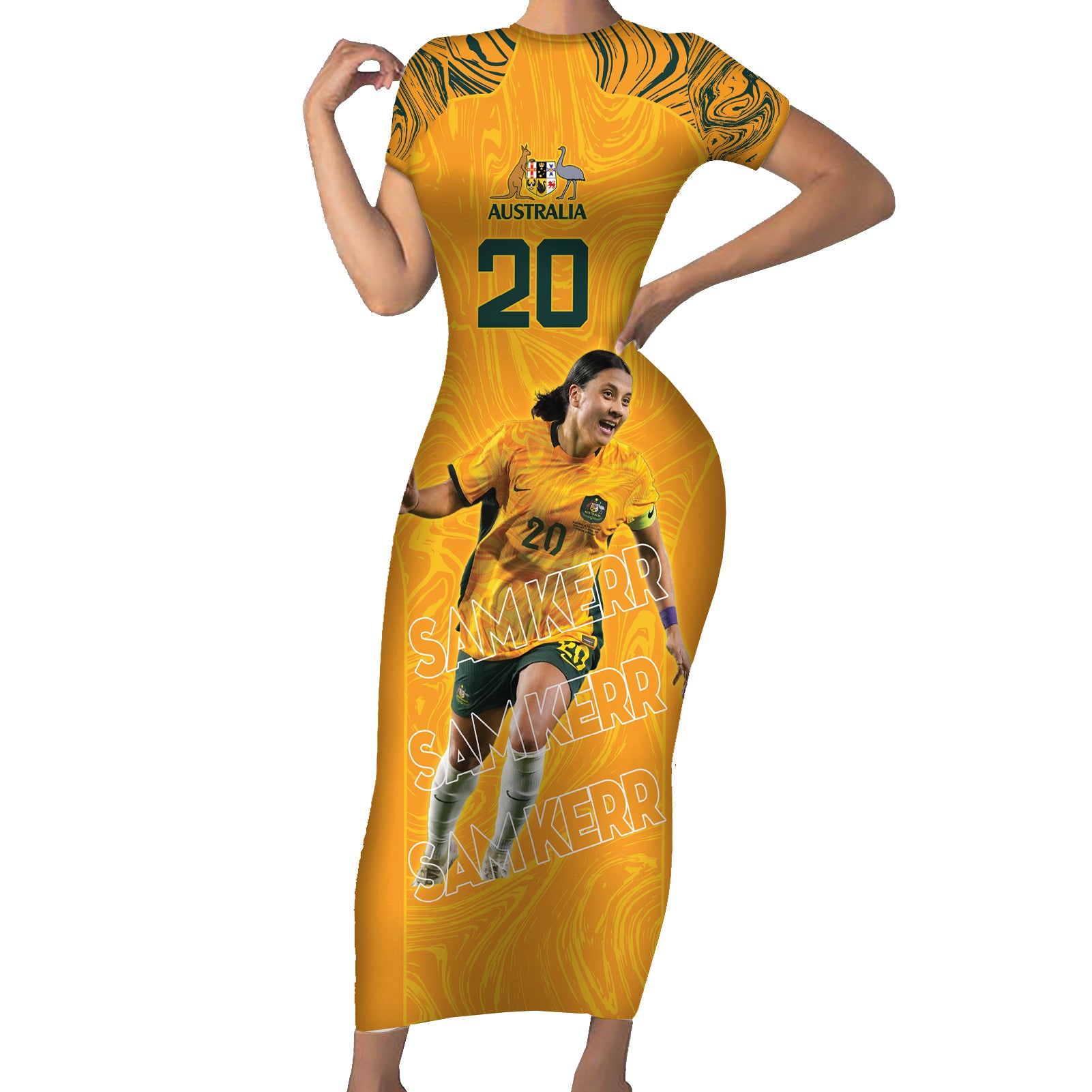 Sam Kerr Australia Matildas Short Sleeve Bodycon Dress