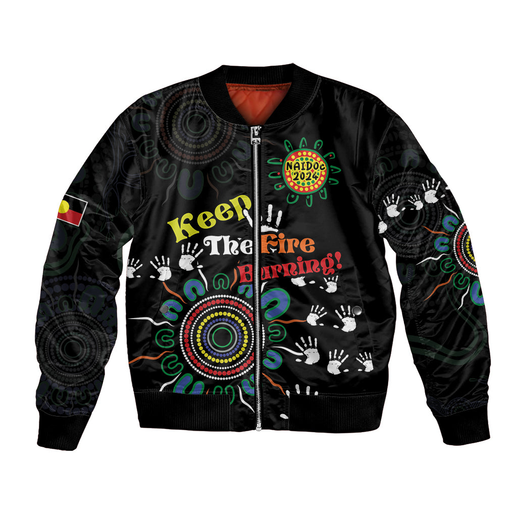 NAIDOC 2024 Indigenous Aboriginal Bomber Jacket The Fire Burns Forever
