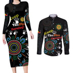 NAIDOC 2024 Indigenous Aboriginal Couples Matching Long Sleeve Bodycon Dress and Long Sleeve Button Shirt The Fire Burns Forever