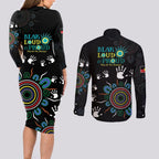 NAIDOC 2024 Indigenous Aboriginal Couples Matching Long Sleeve Bodycon Dress and Long Sleeve Button Shirt The Fire Burns Forever