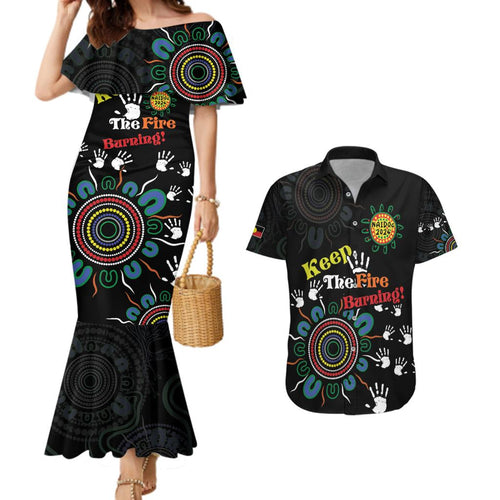 NAIDOC 2024 Indigenous Aboriginal Couples Matching Mermaid Dress and Hawaiian Shirt The Fire Burns Forever