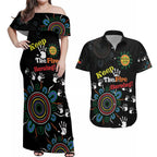 NAIDOC 2024 Indigenous Aboriginal Couples Matching Off Shoulder Maxi Dress and Hawaiian Shirt The Fire Burns Forever