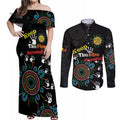 NAIDOC 2024 Indigenous Aboriginal Couples Matching Off Shoulder Maxi Dress and Long Sleeve Button Shirt The Fire Burns Forever