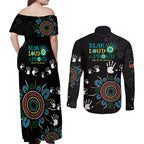 NAIDOC 2024 Indigenous Aboriginal Couples Matching Off Shoulder Maxi Dress and Long Sleeve Button Shirt The Fire Burns Forever