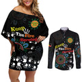 NAIDOC 2024 Indigenous Aboriginal Couples Matching Off Shoulder Short Dress and Long Sleeve Button Shirt The Fire Burns Forever