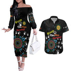 NAIDOC 2024 Indigenous Aboriginal Couples Matching Off The Shoulder Long Sleeve Dress and Hawaiian Shirt The Fire Burns Forever