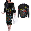 NAIDOC 2024 Indigenous Aboriginal Couples Matching Off The Shoulder Long Sleeve Dress and Long Sleeve Button Shirt The Fire Burns Forever