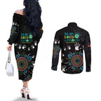 NAIDOC 2024 Indigenous Aboriginal Couples Matching Off The Shoulder Long Sleeve Dress and Long Sleeve Button Shirt The Fire Burns Forever