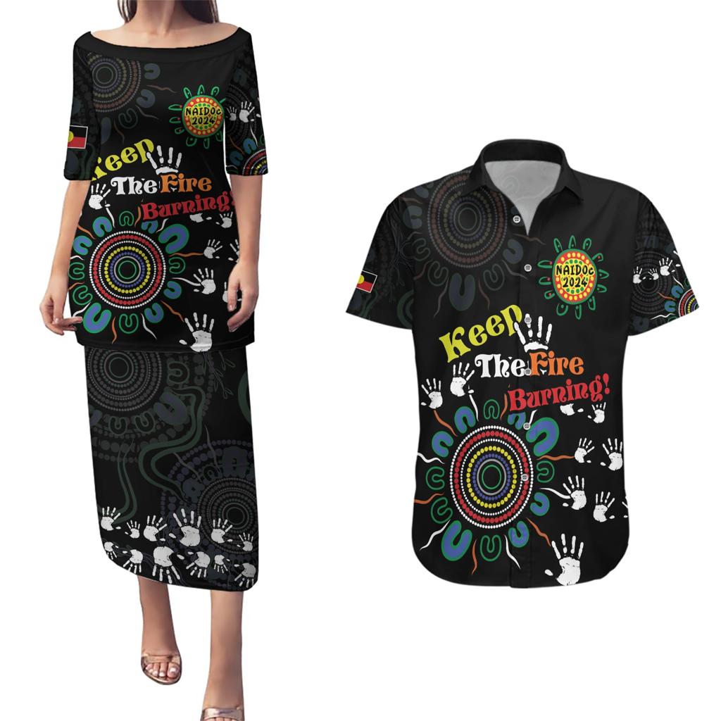 NAIDOC 2024 Indigenous Aboriginal Couples Matching Puletasi and Hawaiian Shirt The Fire Burns Forever
